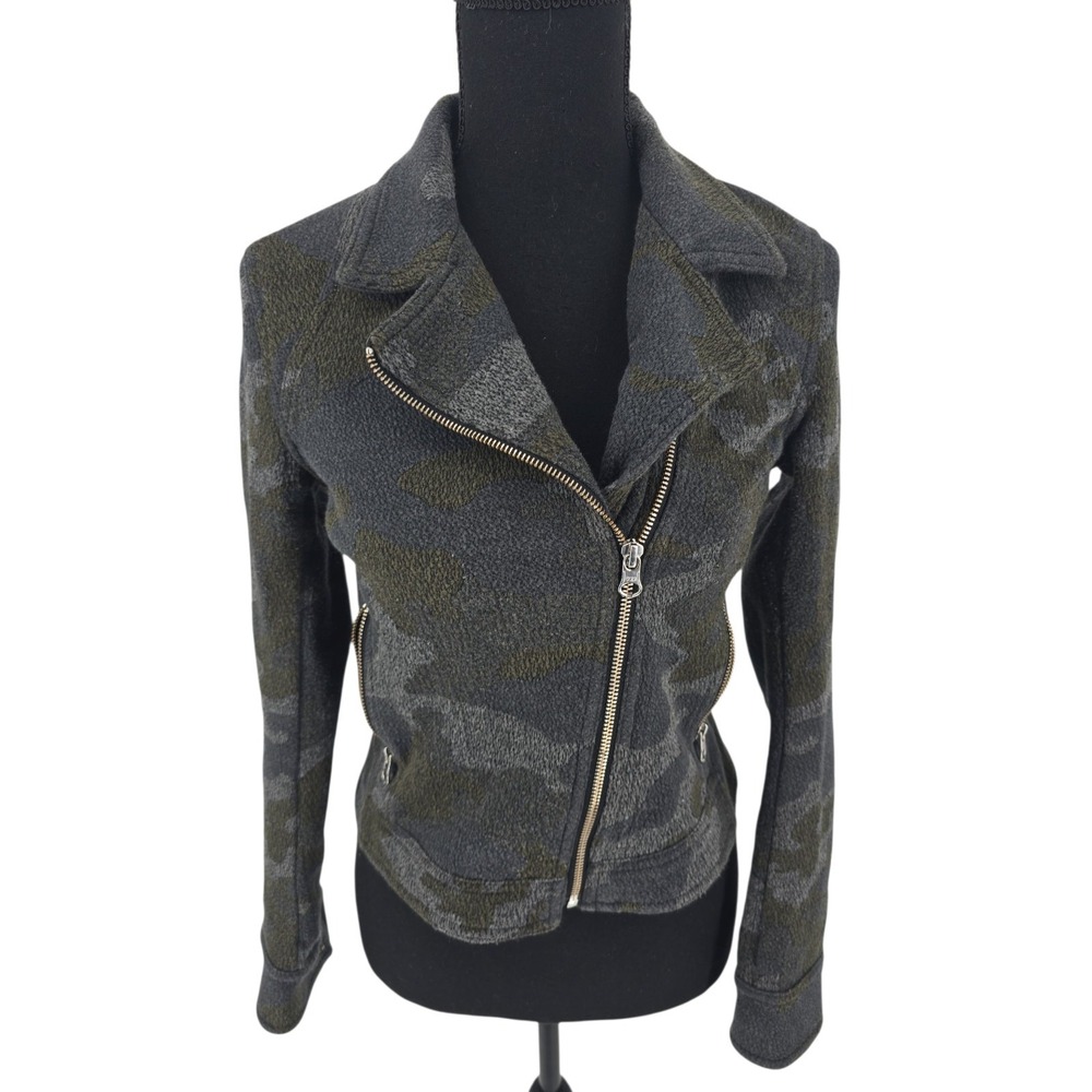 Anthropologie Camo Moto Jacket‎ Women's Small Stretch Green Grunge rock